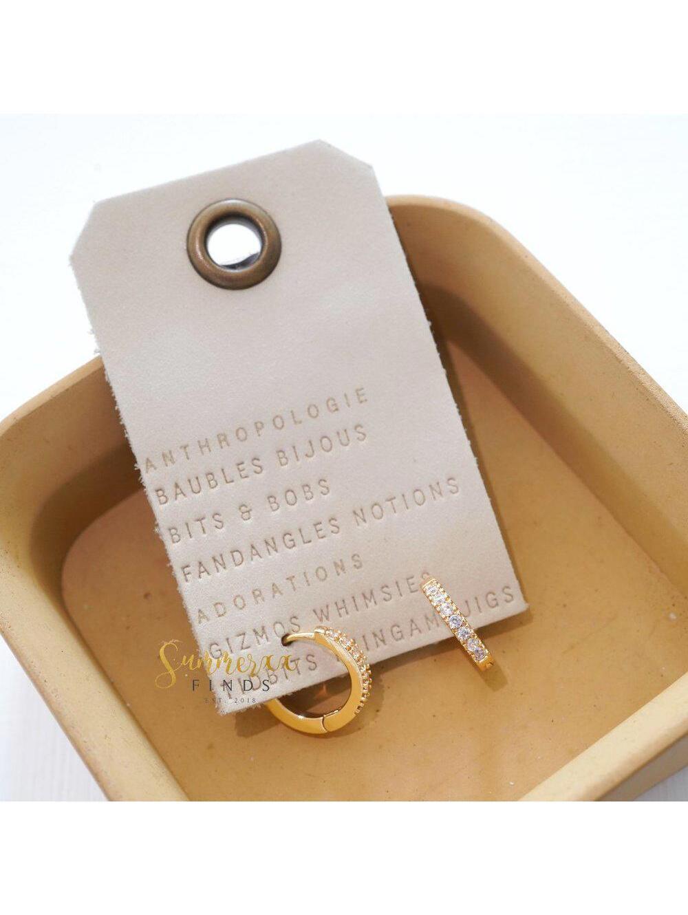 Anthropologie Pave Huggie Hoop Earrings Gold